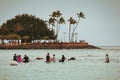 Paddle Boards and Tourists Ala Moana Beach Park Royalty Free Stock Photo